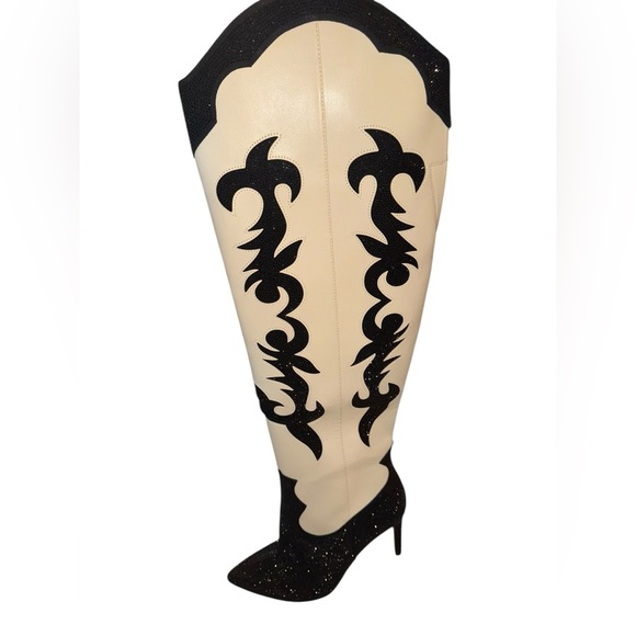 INC International Concepts Black and Cream Heeled Boots - Picture 3 of 13